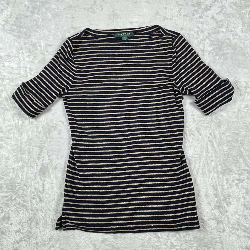 Lauren Ralph Lauren Women's XS Striped Metallic Knit Top Boatneck